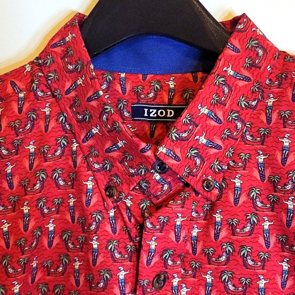 IZOD MEN'S LONG SLEEVE SANTA SHIRT Large